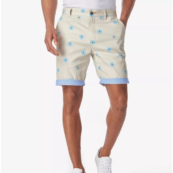 Tallia Sport Daisy Shorts | Modern Fit Stretch | Tan, Blue & Yellow | Men’s 38 - Picture 2 of 9